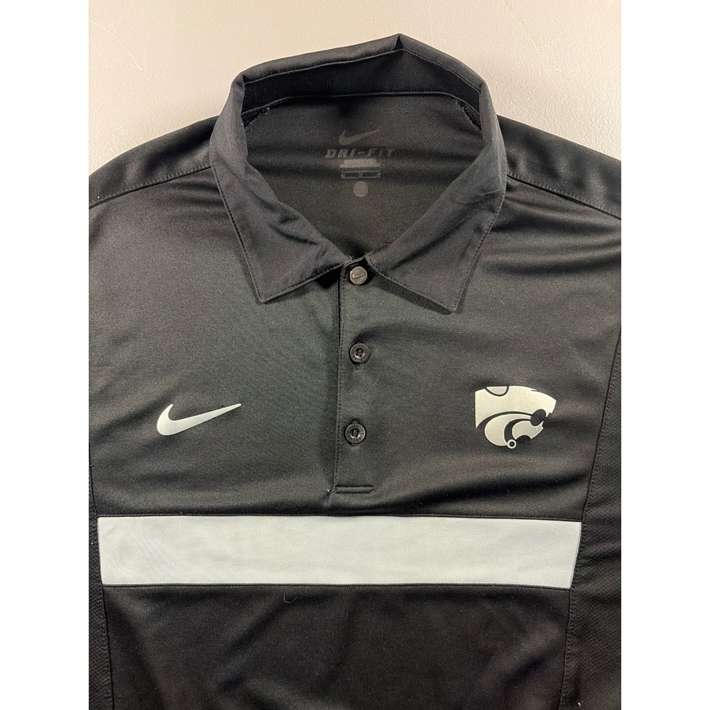 Nike Polo Shirt Mens Medium Black Kansas State Wildcats Dri-FIT Athletic Golf